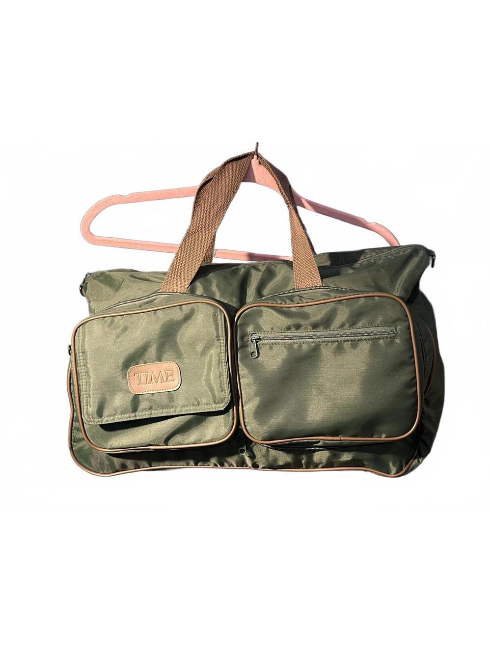 VTG 80s Green Nylon “Time Magazine” Collapsible Duffel